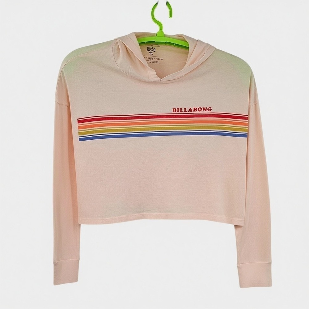 Billabong Women's Rainbow Striped Cropped Hoodie Long Sleeve Shirt Size M